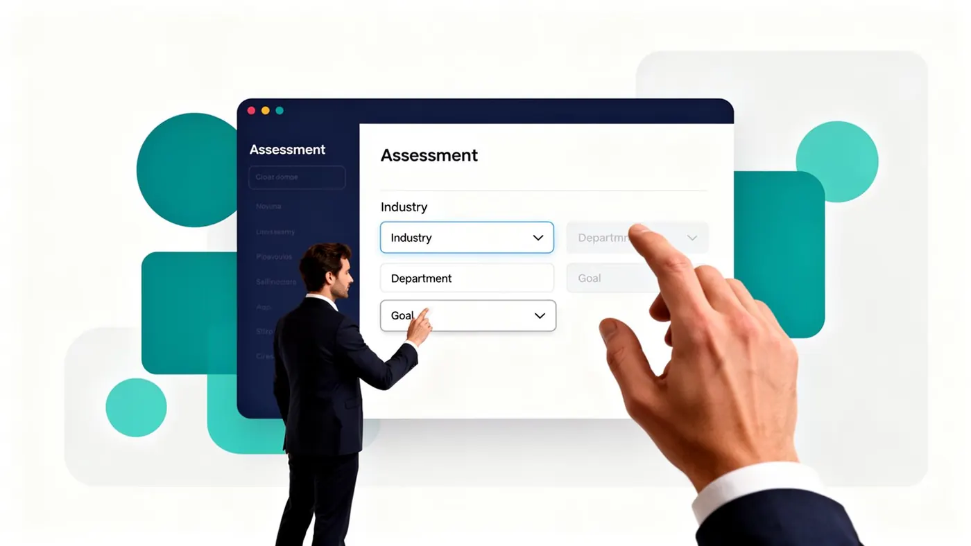 Traitfit assessment builder showing goal, objective, industry, department and sub-department selection filters