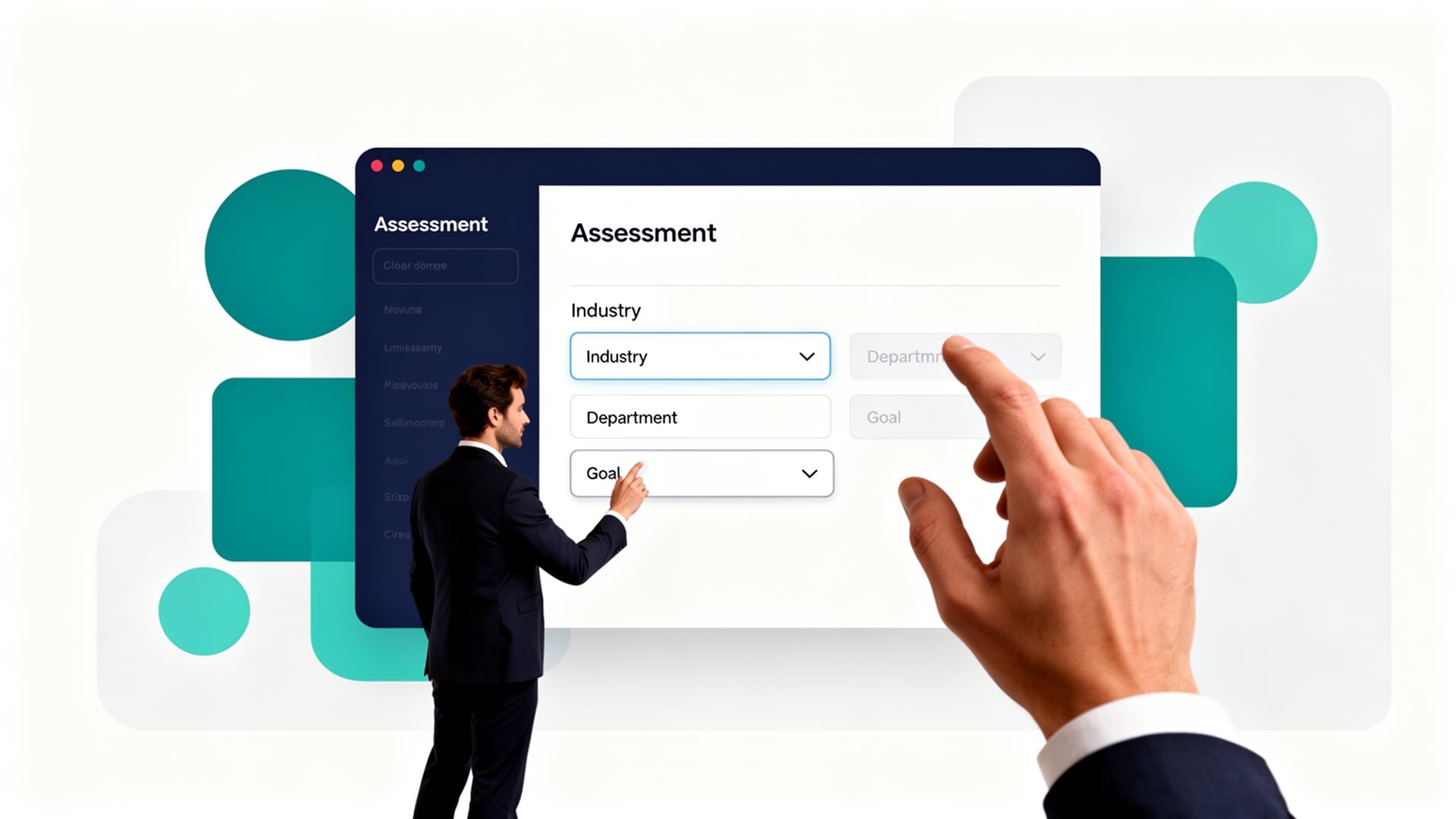 Traitfit assessment builder showing goal, objective, industry, department and sub-department selection filters